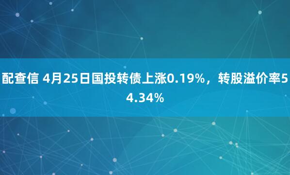 配查信 4月25日国投转债上涨0.19%，转股溢价率54.34%